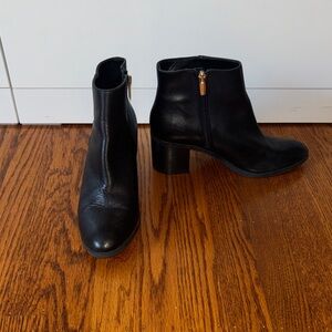 Black Leather Ankle Boots with Side Zip
